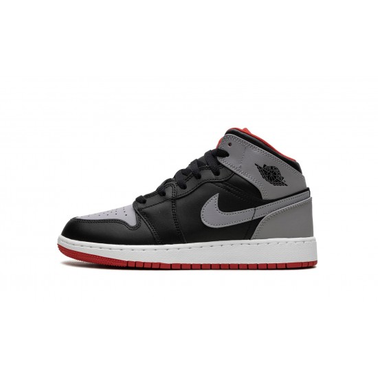 Nike Air Jordan 1 Mid Grundskola Black Grey Red DQ8423-006 Skor