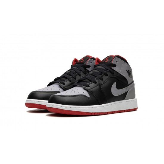 Nike Air Jordan 1 Mid Grundskola Black Grey Red DQ8423-006 Skor