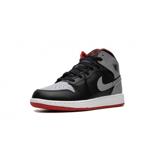 Nike Air Jordan 1 Mid Grundskola Black Grey Red DQ8423-006 Skor